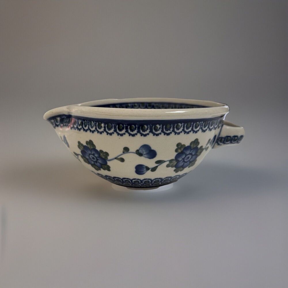 Boleslawiec Polish Pottery Mixing Bowl Peacock Eye Pattern Handmade Cottage